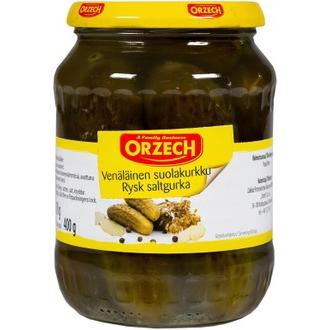 Orzech 670/400g venäläinen suolakurkku kalorit ja ravintosisältö