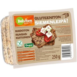 Balviten Gluteeniton Siemenleipä 250g kalorit ja ravintosisältö