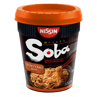 Nissin SOBA Cup nuudeli Sukiyaki beef 89g kalorit ja ravintosisältö