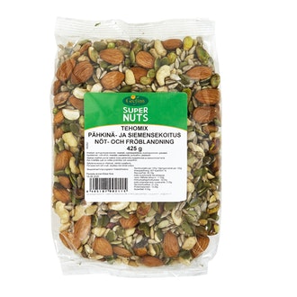 Grefinn Super Nuts Tehomix pähkinä- ja siemensekoitus 425g kalorit ja ravintosisältö - 607 kcal
