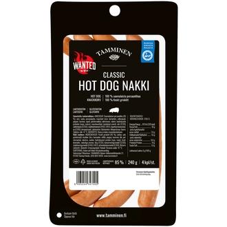 Tamminen Hot Dog nakki 4kpl 240g kalorit ja ravintosisältö - 235 kcal