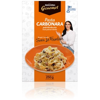Savuhovi pasta carbonara palvikinkusta 250g kalorit ja ravintosisältö - 154 kcal