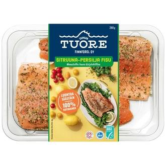 Saimaan Tuore  ASC Sitruuna-persilja fisu, kirjolohifilee maustettu, 2 kpl. 280 g. kalorit ja ravintosisältö