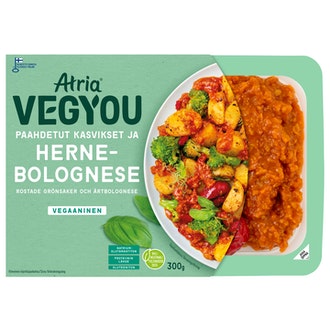 Atria VegYou paahdetut kasvikset ja hernebolognese 300g kalorit ja ravintosisältö - 93 kcal