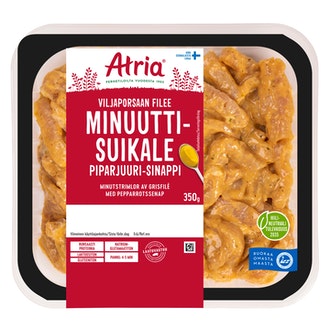 Atria Minuuttisuikale Viljaporsaan Fileestä Piparjuuri-Sinappi 350g kalorit ja ravintosisältö - 144 kcal