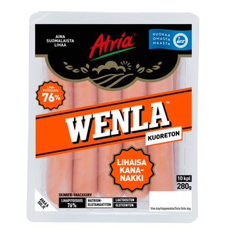 Atria Wenla kuoreton nakki 280g kalorit ja ravintosisältö - 250 kcal