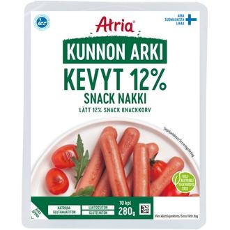 Atria Kunnon Arki Kevyt 12% Snack Nakki  280g kalorit ja ravintosisältö - 172 kcal