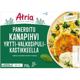 Atria Paneroitu Kanapihvi Yrtti-Valkosipulikastikkeella 350g kalorit ja ravintosisältö - 117 kcal