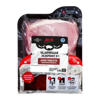 Atria Viljaporsaan fileepihvit Japan Tonkatsu maustekastikkeella 430g kalorit ja ravintosisältö - 150 kcal