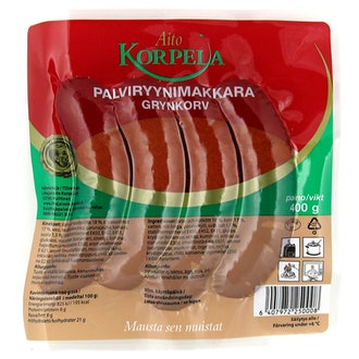 Korpelan palviryynimakkara 400g kalorit ja ravintosisältö - 195 kcal