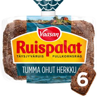 Vaasan Ruispalat Tumma Ohut Herkku 6kpl 205g täysjyväruisleipä kalorit ja ravintosisältö - 293 kcal