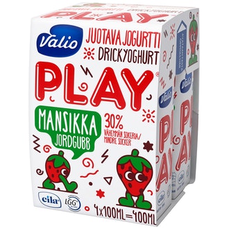 Valio Play® juotava jogurtti 4x100 ml mansikka laktoositon kalorit ja ravintosisältö