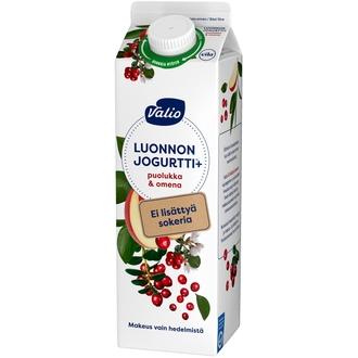 Valio Luonnonjogurtti+™ puolukka & omena 1 kg ei lisättyä sokeria, laktoositon kalorit ja ravintosisältö
