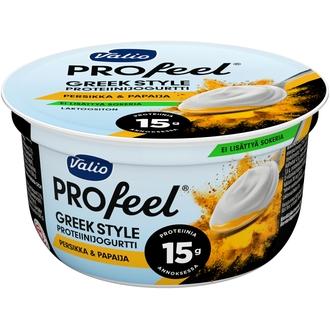 Valio PROfeel® Greek Style proteiinijogurtti 160 g persikka-papaija laktoositon kalorit ja ravintosisältö - 64 kcal