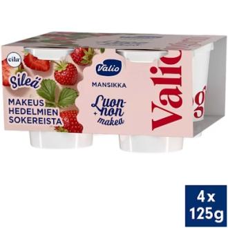 Valiojogurtti Luonnon makea 4x125g mansikka laktoositon kalorit ja ravintosisältö - 67 kcal