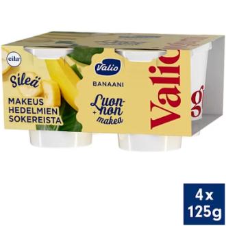 Valiojogurtti Luonnon makea 4x125 g banaani laktoositon