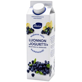 Valio Luonnonjogurtti+ 1kg mustikka&banaani laktoositon kalorit ja ravintosisältö - 74 kcal