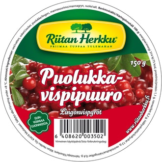 Riitan Herkku Puolukkavispipuuro 150g kalorit ja ravintosisältö - 76 kcal