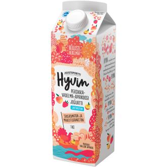 Juustoportti Hyvin sokeroimaton jogurtti 1kg persikka-vadelma-aprikoosi laktoositon kalorit ja ravintosisältö - 66 kcal