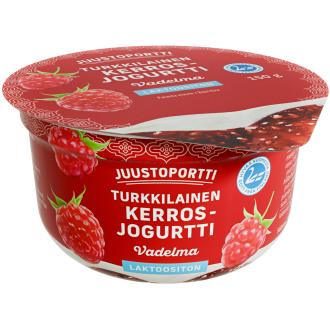 Juustoportti turkkilainen kerrosjogurtti 150g vadelma laktoositon kalorit ja ravintosisältö - 107 kcal