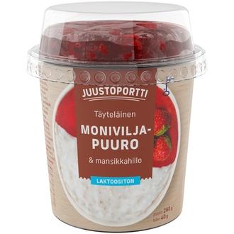 Juustoportti Täyteläinen Moniviljapuuro ja mansikkahillo 300g laktoositon kalorit ja ravintosisältö - 86 kcal