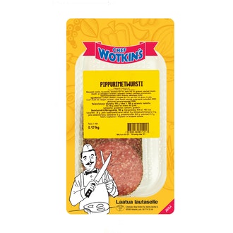 Chef Wotkins Pippurimetwursti 150g, siivutettu kalorit ja ravintosisältö