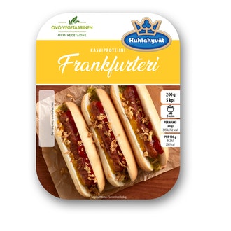 Huhtahyvät Frans kasviproteiinifrankfurte 200g kalorit ja ravintosisältö - 206 kcal