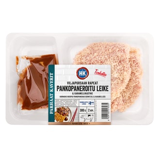 HK Viljaporsaan rapeat pankopaneroitu leike & karamelllikastike 300g kalorit ja ravintosisältö - 170 kcal