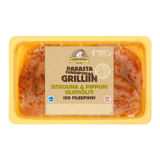 Kariniemen Kananpojan Iso fileepihvi Sitruuna & Pippuri oliiviöljy 500g kalorit ja ravintosisältö