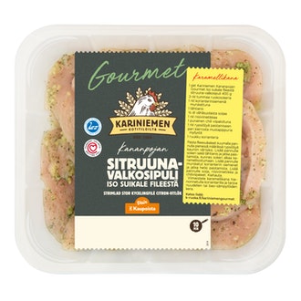 Kariniemen Gourmet Kananpojan Iso suikale fileestä Sitruuna-valkosipuli 400g kalorit ja ravintosisältö