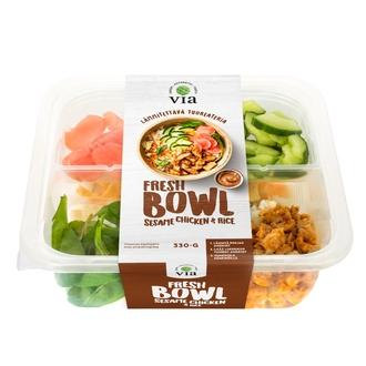 Via Fresh Bowl Sesame Chicken&Rice 330g kalorit ja ravintosisältö
