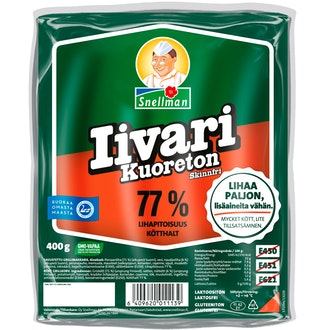 Snellman Kuoreton iivari grillimakkara 400g kalorit ja ravintosisältö