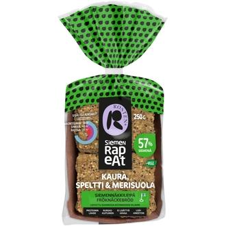 Leipomo Rosten Kaura, speltti & merisuola siemennäkkileipä 12kpl 250g kalorit ja ravintosisältö