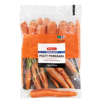 Pirkka suomalainen pesty porkkana 1kg 1 lk kalorit ja ravintosisältö - 33 kcal