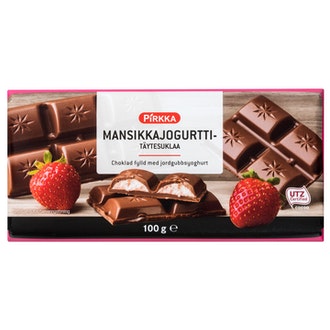 Pirkka mansikkajogurttitäytesuklaa 100g UTZ kalorit ja ravintosisältö - 542 kcal