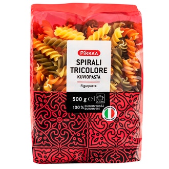 Pirkka kuviopasta spirali tricolore 500g kalorit ja ravintosisältö