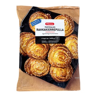 Pirkka paistovalmis rahkakierrepulla 9 kpl/495g kalorit ja ravintosisältö - 282 kcal