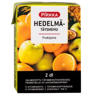 Pirkka hedelmätäysmehu 2 dl kalorit ja ravintosisältö