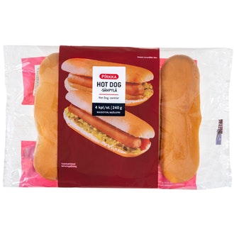 Pirkka hot dog -sämpylä 240g/4kpl kalorit ja ravintosisältö - 287 kcal