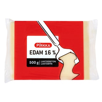 Pirkka edam 16% 500g laktoositon kalorit ja ravintosisältö - 272 kcal