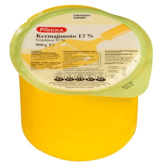 Pirkka kermajuusto 17% 900g laktoositon kalorit ja ravintosisältö