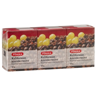 Pirkka kalifornian kivetön rusina 6x42g kalorit ja ravintosisältö