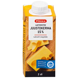 Pirkka laktoositon juustokerma 15% 2 dl kalorit ja ravintosisältö - 170 kcal