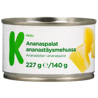 K-Menu ananaspalat ananastäysmehussa 227g/140g kalorit ja ravintosisältö - 55 kcal