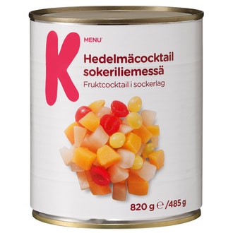 K-Menu hedelmäcocktail sokeriliemessä 820g/485g kalorit ja ravintosisältö - 62 kcal