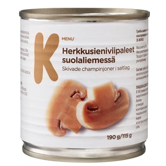 K-Menu herkkusieniviipaleet suolaliemessä 190g/115g kalorit ja ravintosisältö - 18 kcal
