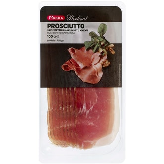 Pirkka Parhaat Prosciutto savustettu ilmakuivattu kinkku 100g kalorit ja ravintosisältö - 298 kcal
