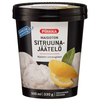 Pirkka maidoton sitruunajäätelö 500ml/330g kalorit ja ravintosisältö - 198 kcal