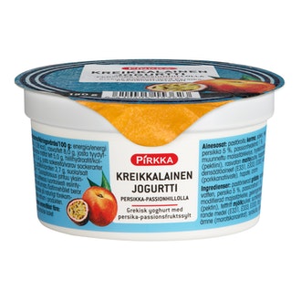 Pirkka kreikkalainen jogurtti persikka-passiohedelmähillolla 150g kalorit ja ravintosisältö - 128 kcal
