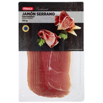 Pirkka Parhaat Jamón Serrano serranokinkku 100g kalorit ja ravintosisältö